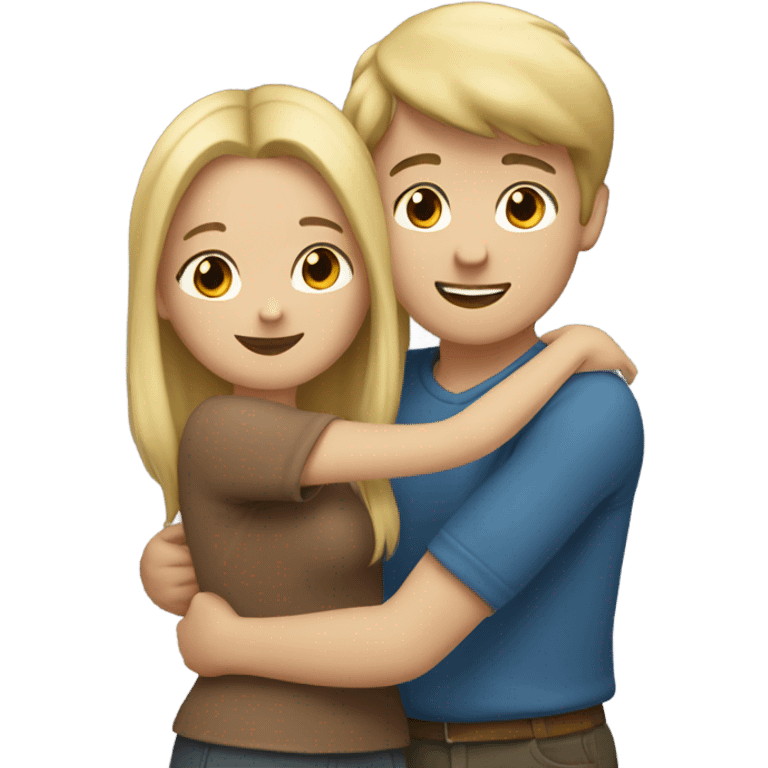 Blonde girl hugging a brown hair boy emoji