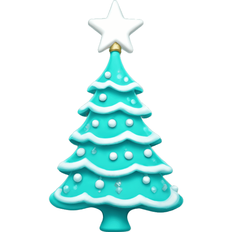 A turquoise Christmas tree decorated with white ornaments and a glowing white star on top. emoji