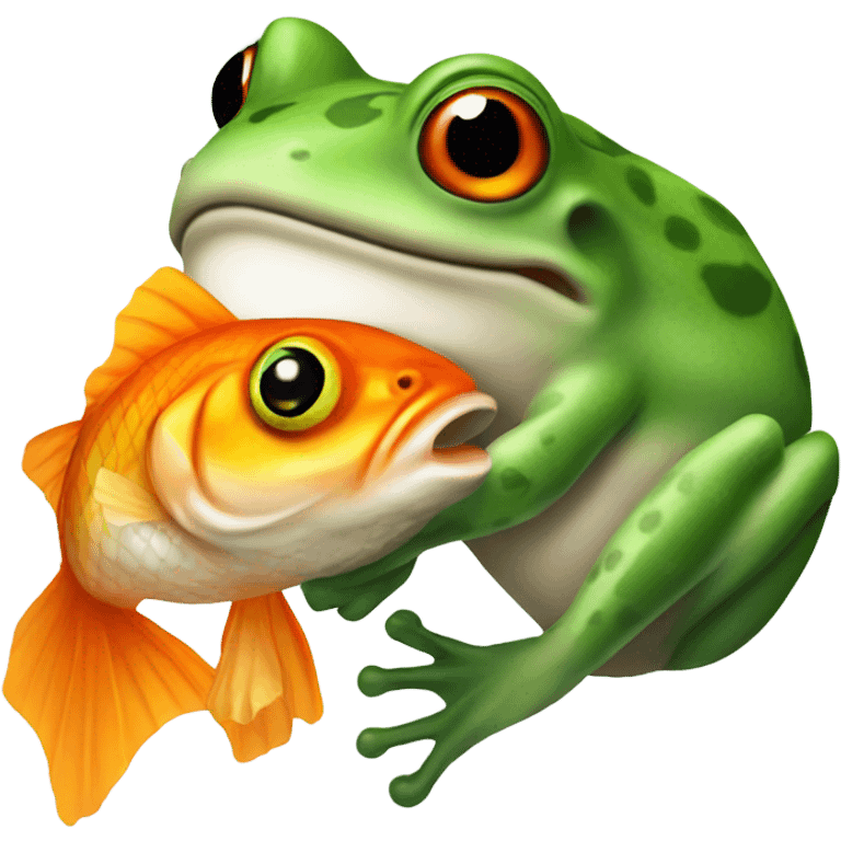 A frog eating a goldfish with wolf ears emoji