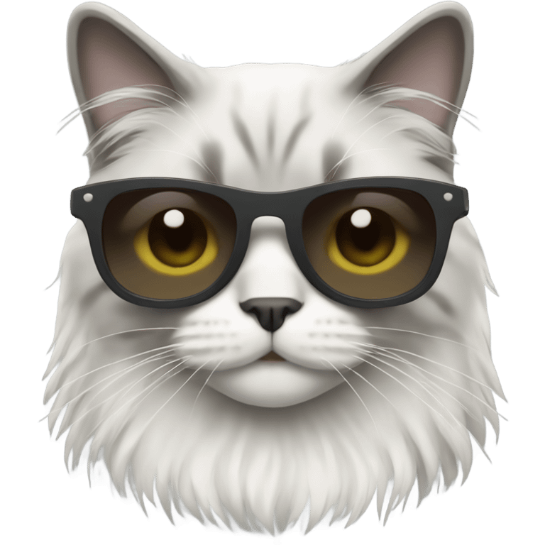 While and grey Ragdoll Cat with dark sunglasses emoji