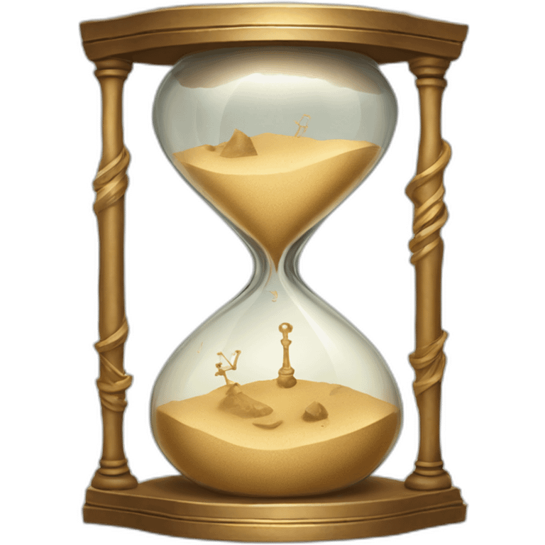 A broken but still ticking sand clock with ancient design and shining glass emoji