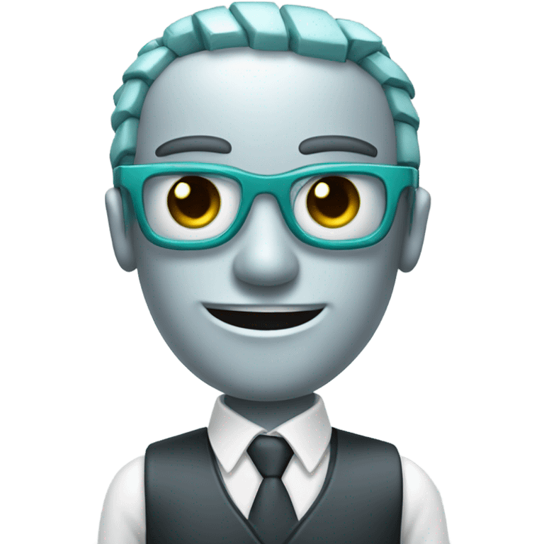 a friendly robot accountant with teal coloured eyes and black pupils emoji