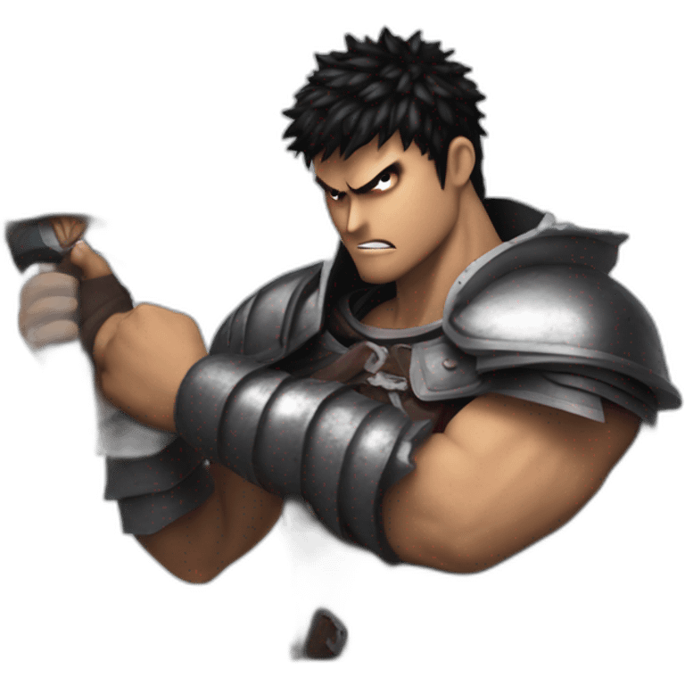 angry berserk guts carrying a huge sword on his shoulder framed on his bust emoji