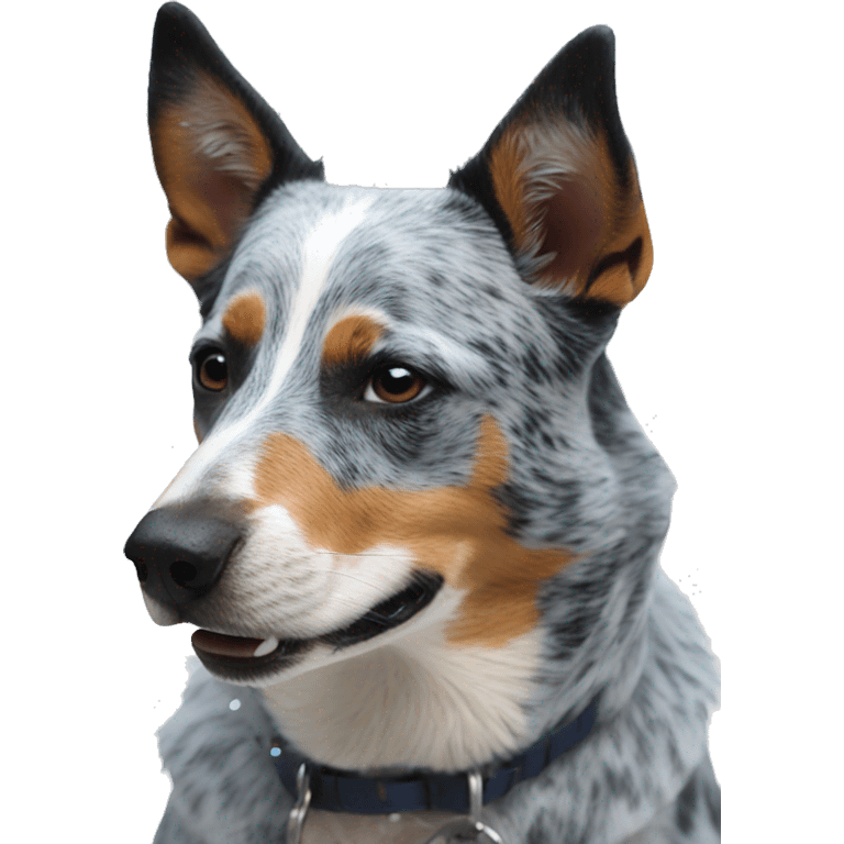 Blue heeler dog outside eating snow  emoji