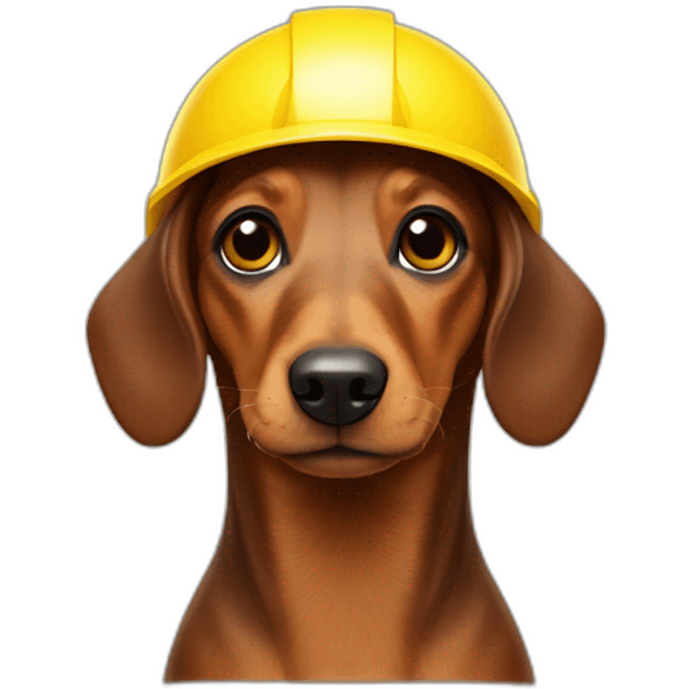 A small brown sausage dog wearing a yellow helmet on his head emoji