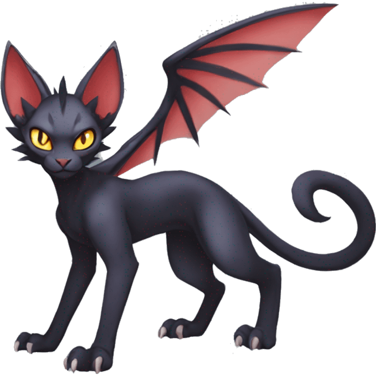 Black edgy Noivern-Litten-Sphynx-Lykoi-Caracal-cat-Fakemon full-body emoji