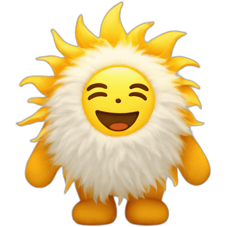 Fluffy plush toy featuring the sun at work emoji