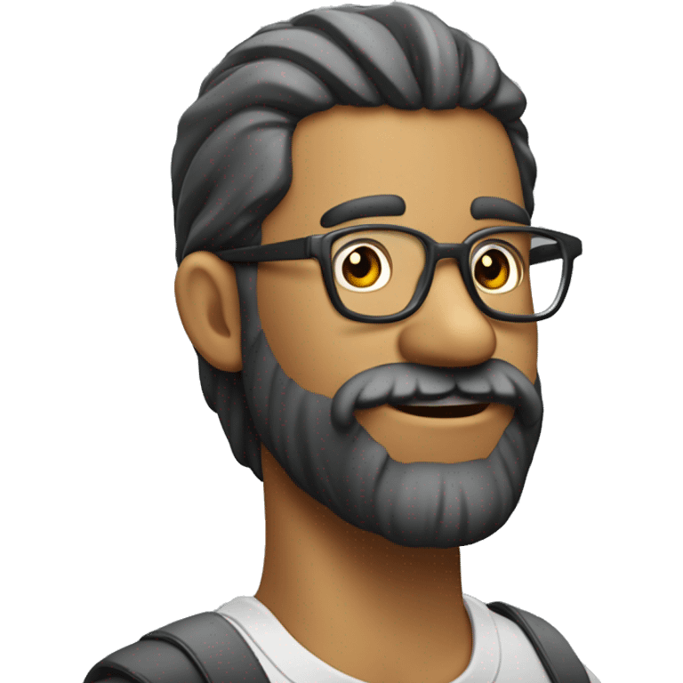 quier un chico de piel clara con barba  y lentes explicando en un escritorio emoji