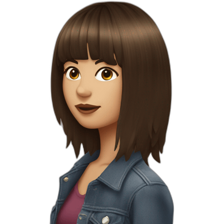 One rockstar girl with cascade brunette hair with fringes emoji