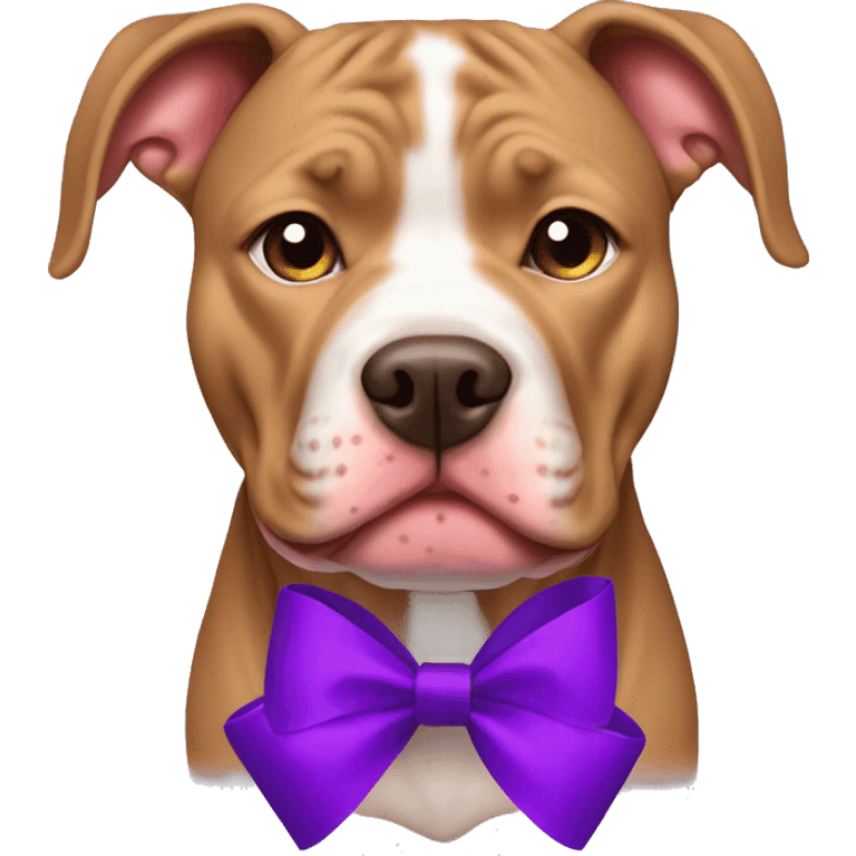 Light brown pitbull with ears cropped and purple bows emoji