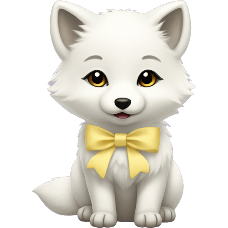 baby arctic fox with a pastel yellow collar and bow emoji