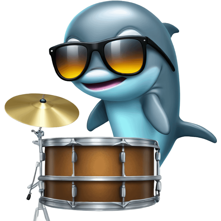 Dolphin with sunglasses playing the drum set emoji