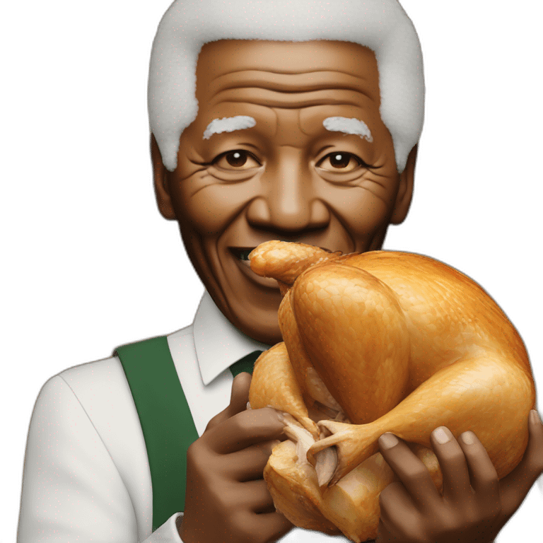 Nelson Mandela with a whole roast chicken in his mouth emoji