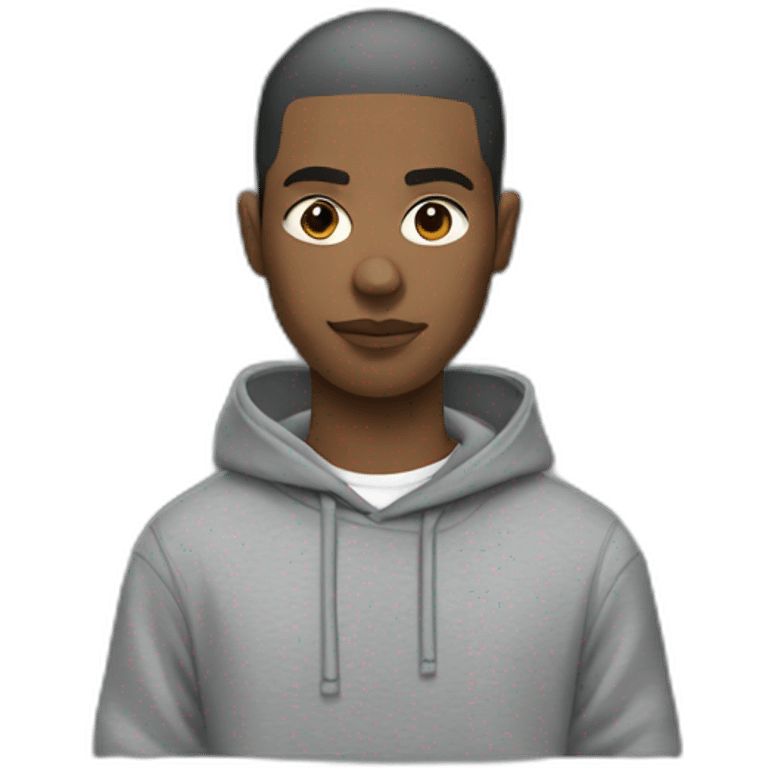 black Beatmaker short hair wearing grey hoodie emoji