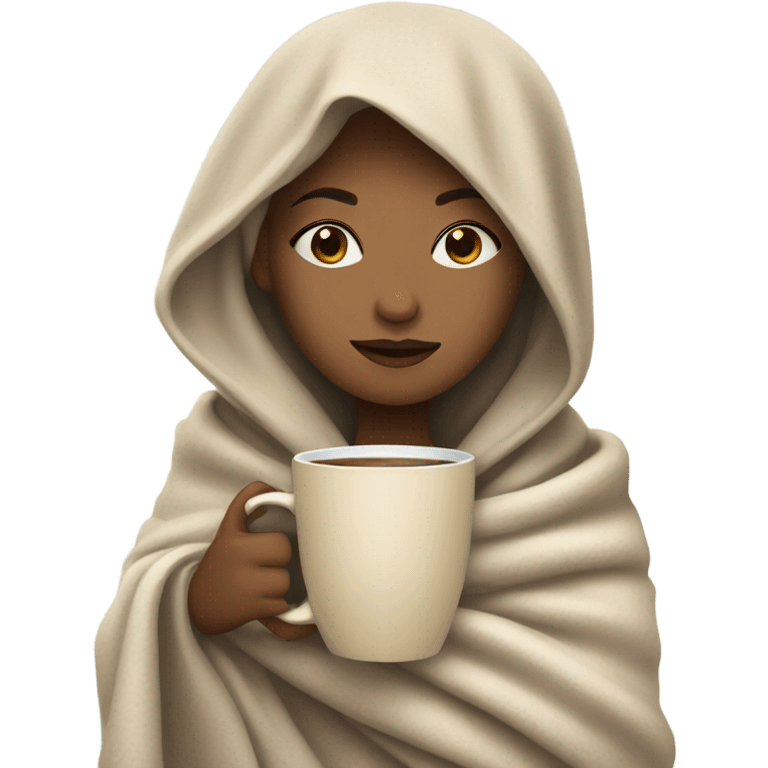 Light girl inside a blanket sipping coffee eyes closed emoji