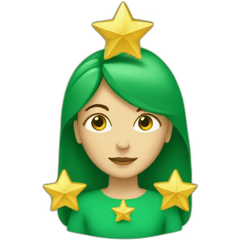 Green women holding three gold stars above head emoji