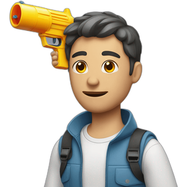 A man holds a water gun to his head emoji