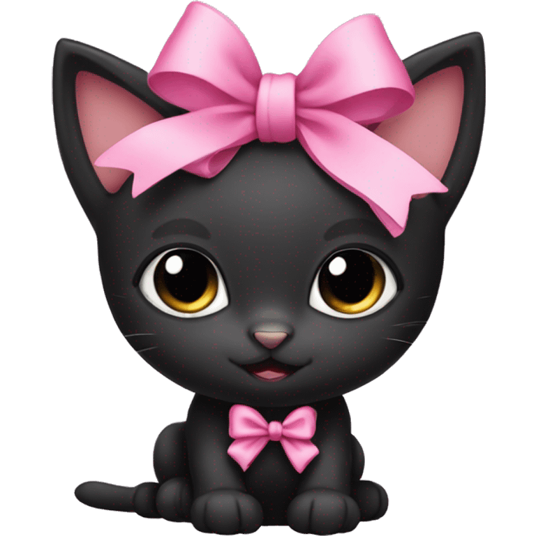 a black kitten with a pink bow on its head emoji