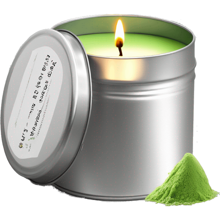 pretty matcha scented candle in silver tin with label realistic emoji