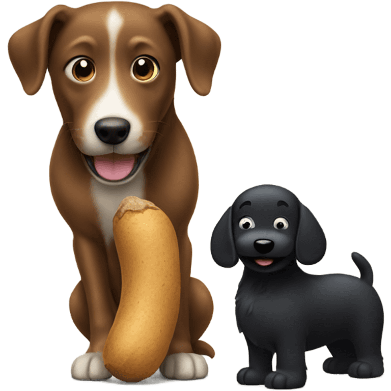 a smiling peanut standing near a black dog  emoji