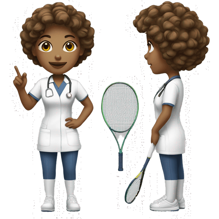 White female nurse playing tennis with brown short curly hair  emoji