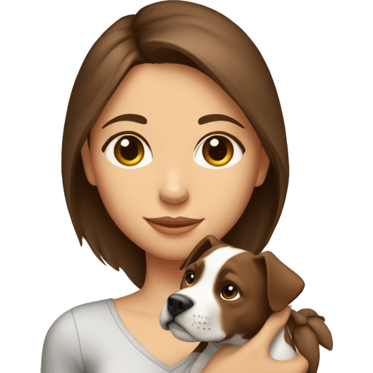 shoulders up girl with brown hair holding pitbull puppy close to her face emoji