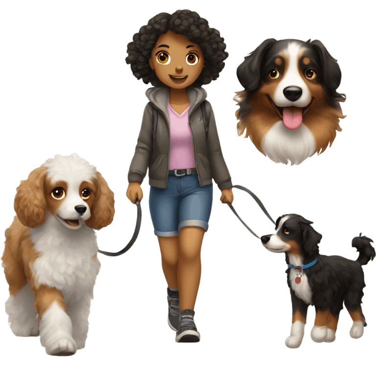 girl walking a poodle and an australian shepard  emoji