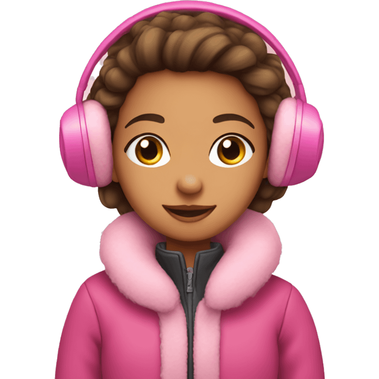 Girl with pink earmuffs and pink coat on  emoji