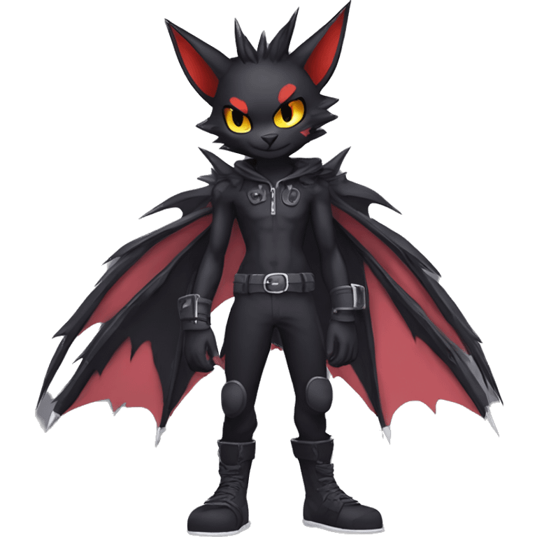 Black Anthro Cool Punk Bat-Litten-Fakemon-fursona Full Body emoji