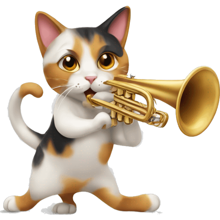 Calico cat playing trumpet emoji