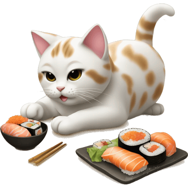 cat eating sushi on the beach emoji