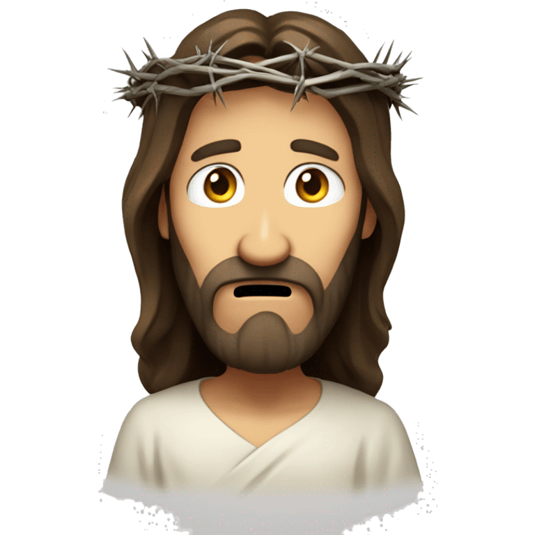 Scared Jesus, crown of thorns, big frown emoji