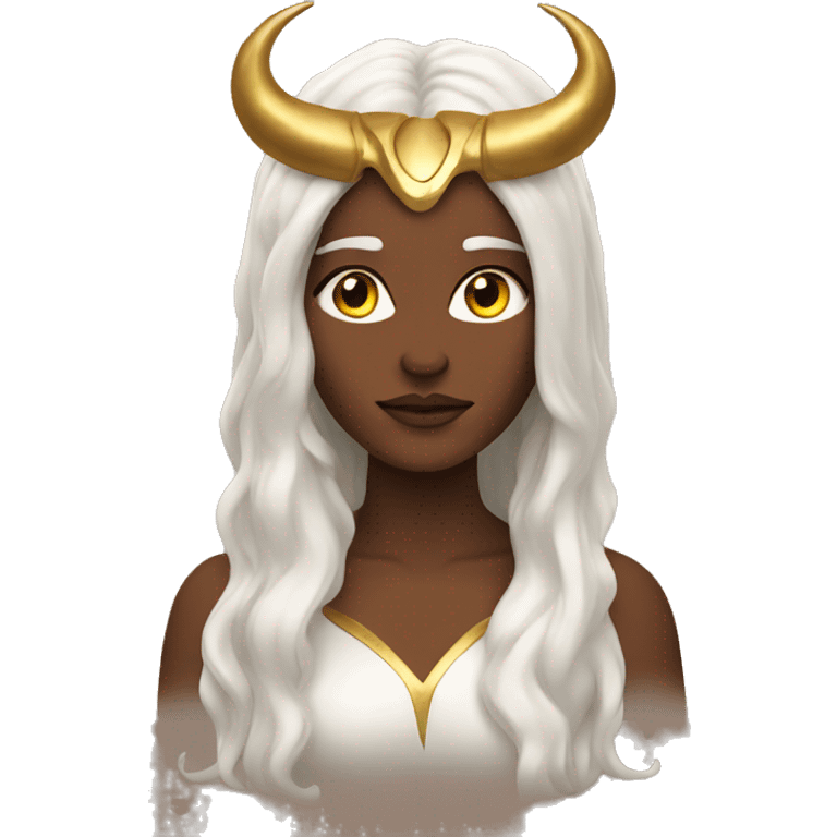 goddess with Long brown hair and gold horns  emoji