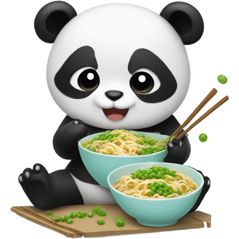 Panda eating ramen with peas  emoji