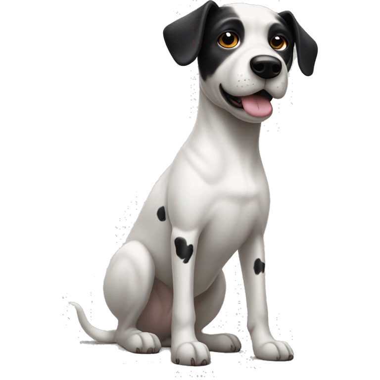 White Dog with black patches covering both eyes and standing up ears emoji