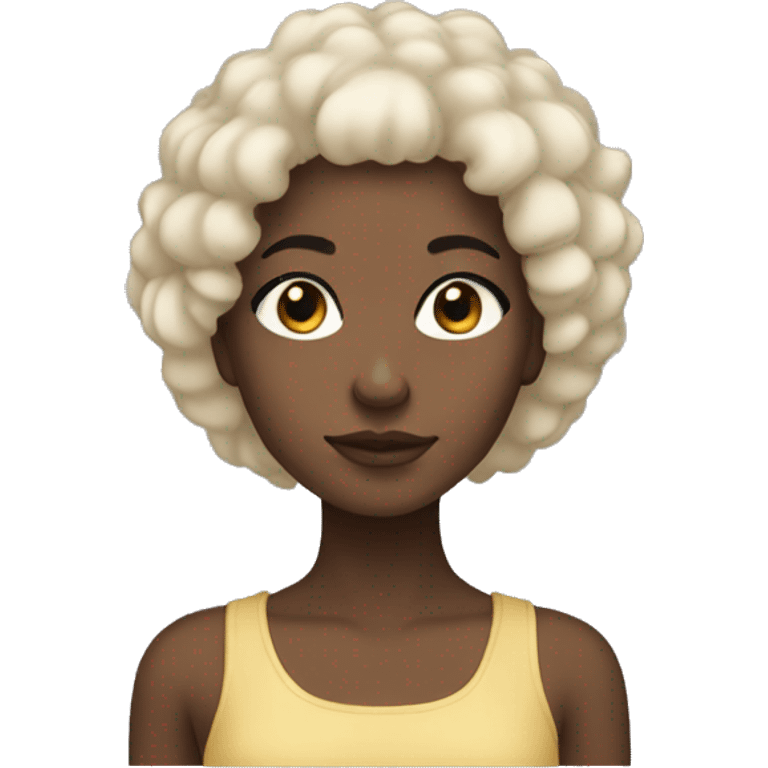 Black girl with dark brown eyes and black and blonde hair with medium eyes and Afro hair emoji