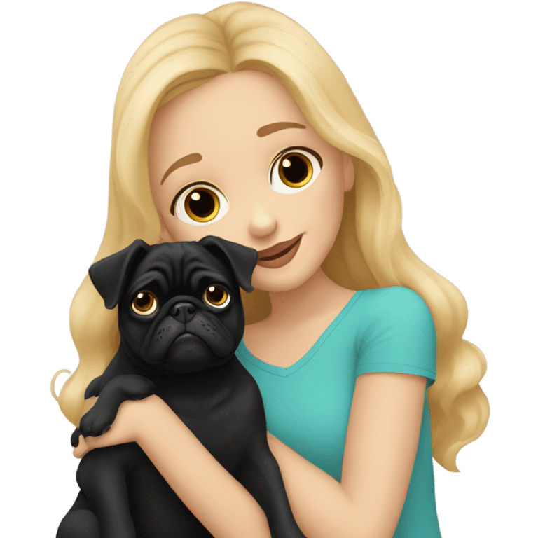 Girl with wavy blonde hair kissing a black pug emoji