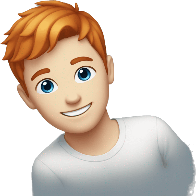 young guy smiling with blue eyes and short straight Redhead  hair emoji