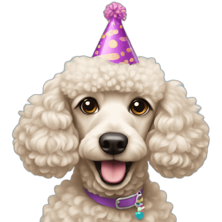 Poodle wearing a birthday hat emoji