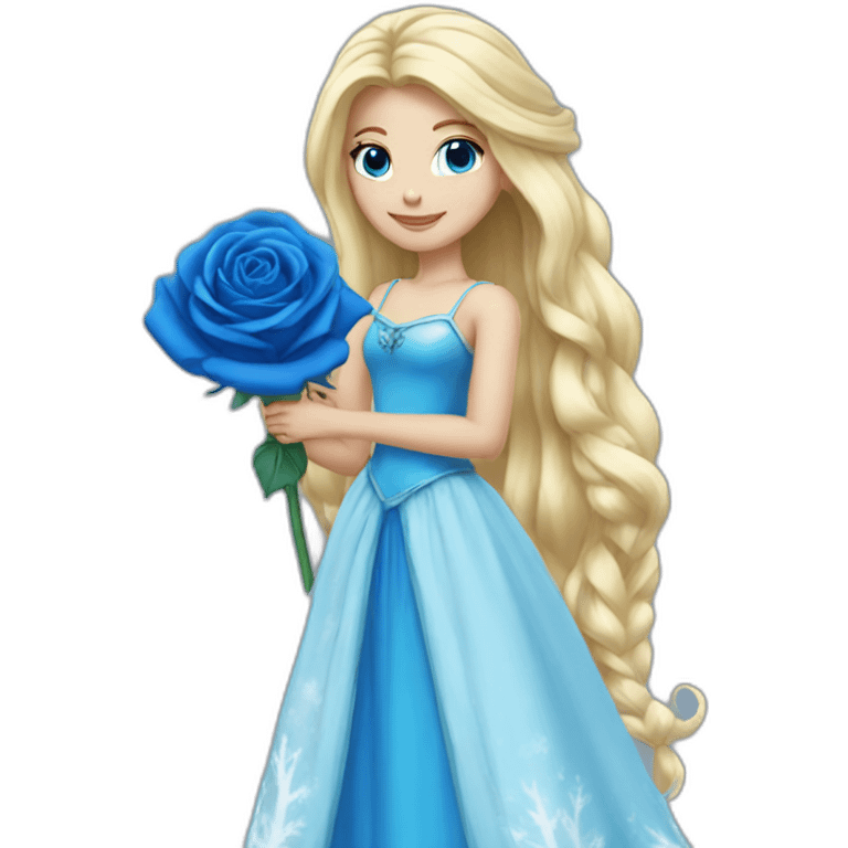 snow princess long blonde hair holding a blue rose emoji