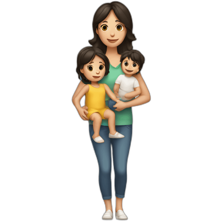 mother and 2 child with dark hair5 and white skin full length emoji