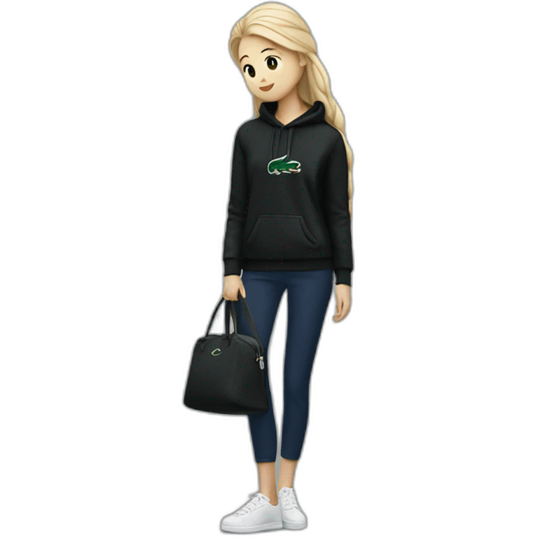 Lacoste bag girl with black lacoste hoodie emoji