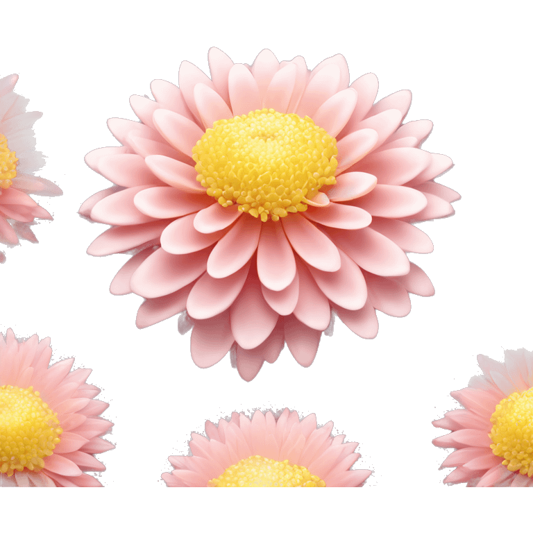 Chrysanthemum "A detailed pastel pink chrysanthemum with layered, glowing petals radiating from the center and shimmering glitter dust accentuating its curves." emoji