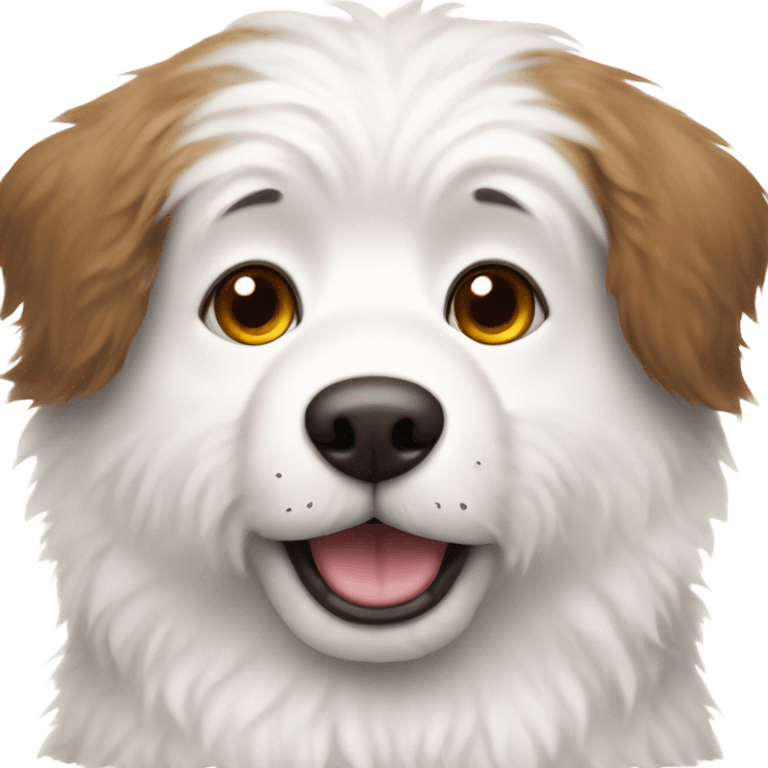 white fluffy dog with with brown around one eye and on ears emoji