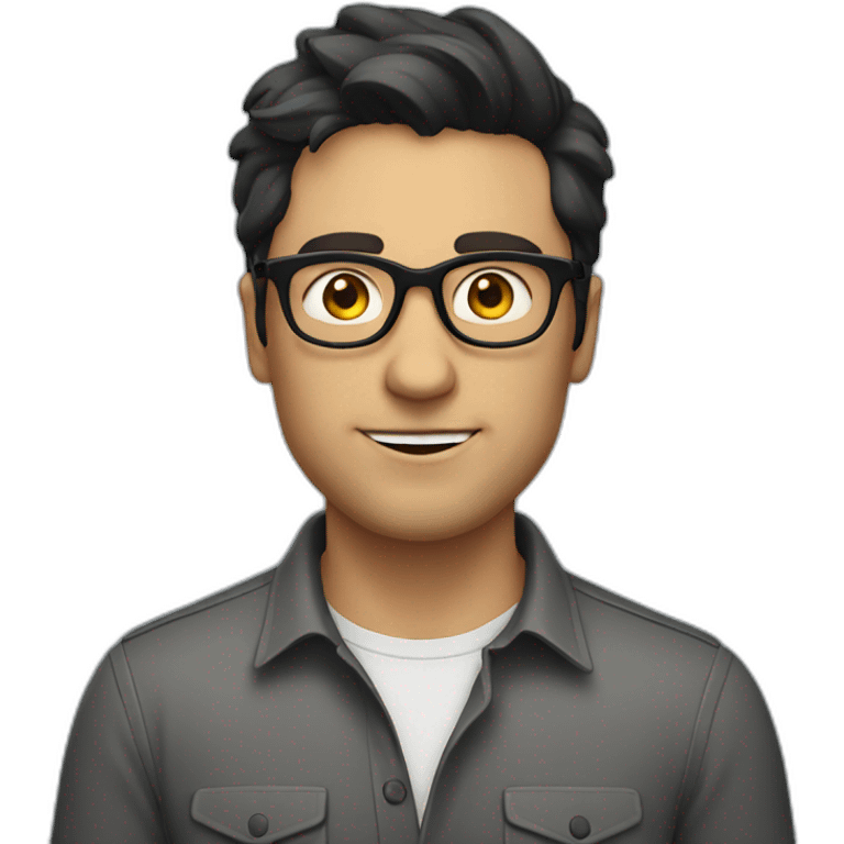 white man with dark hair, shirt and glasses talking emoji