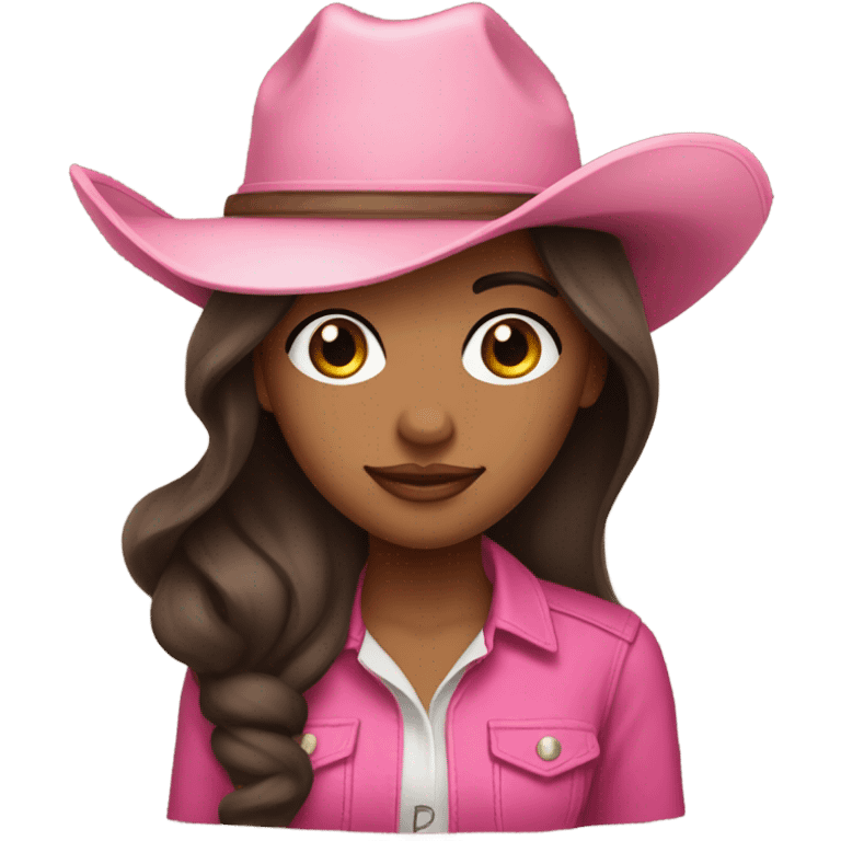 Light Brown girl with very long dark brown hair wearing a pink cowgirl hat emoji