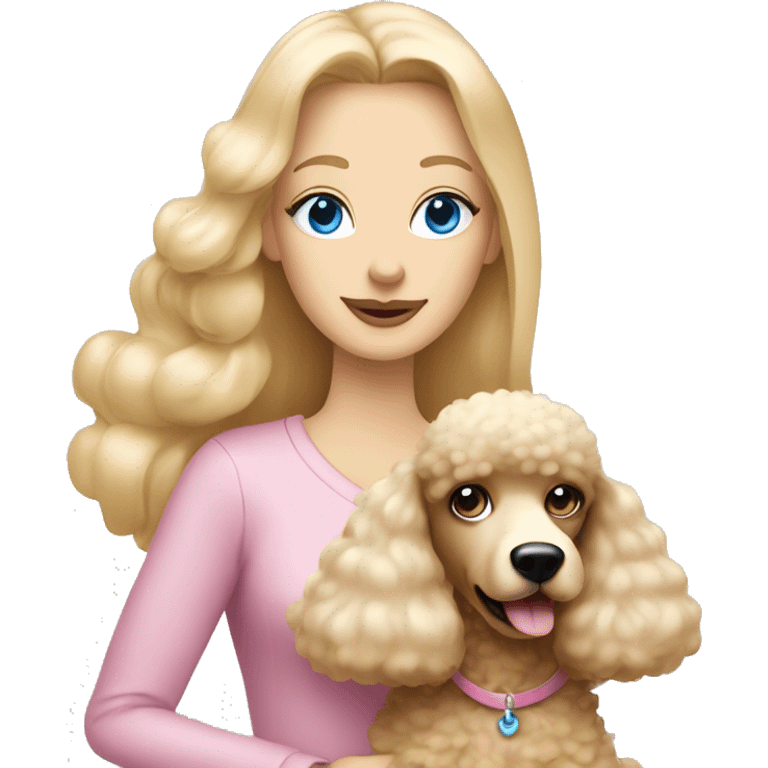 blonde mom with straight long hair has blue eyes is holding a cream poodle  emoji