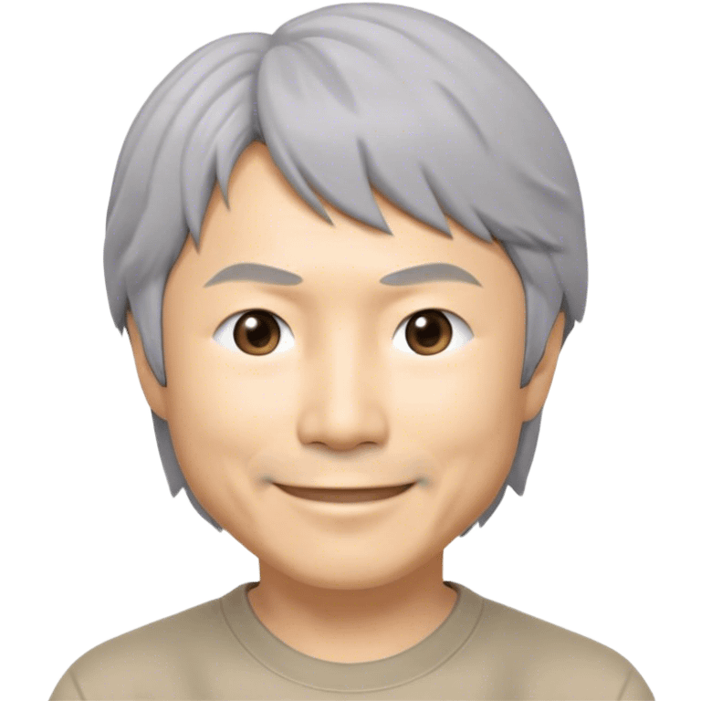 ​Cinematic Realistic Portrait of a Smiling Shigeru Miyamoto, depicted with warm, approachable features, gentle grey-tinted hair, and kind, expressive eyes, set against a subtle backdrop hinting at iconic video game imagery, rendered with lifelike textures and soft, inviting lighting that captures his innovative spirit, emoji