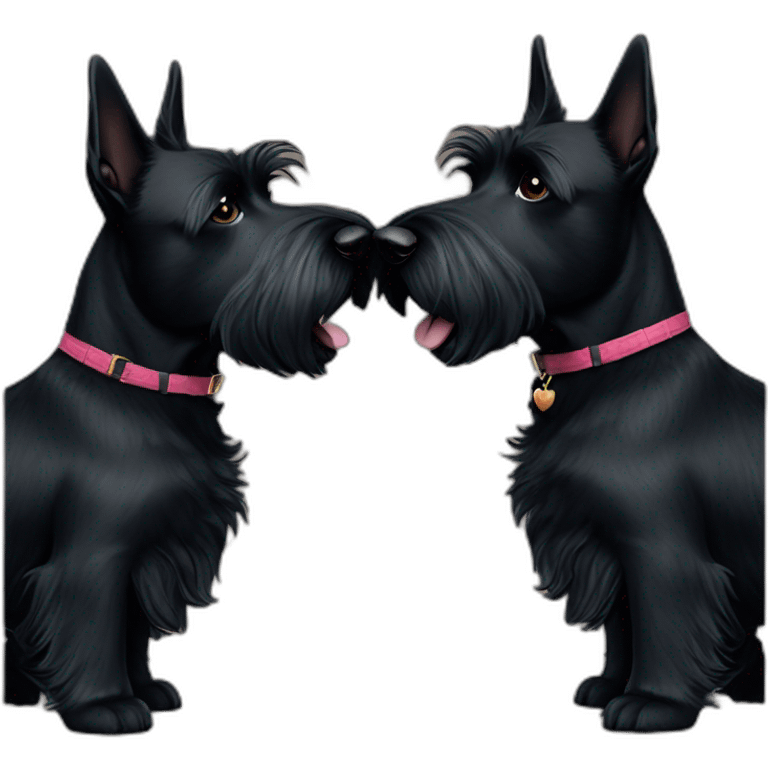 Two black Scottish terrier kissing one male one female emoji