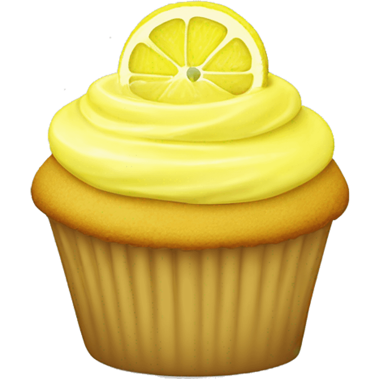 Lemon cupcake topped with lemon slice emoji